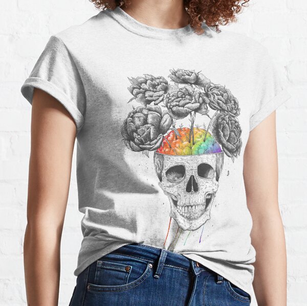Vista previa del artículo con la obra «Skull with rainbow brains», diseñado y vendido por Valeriya Korenkova Kodamorkovkart.