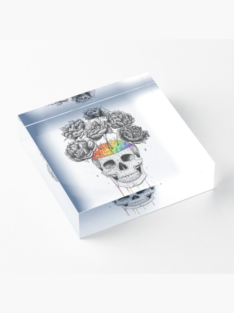 Alternate view of Skull with rainbow brains Acrylic Block