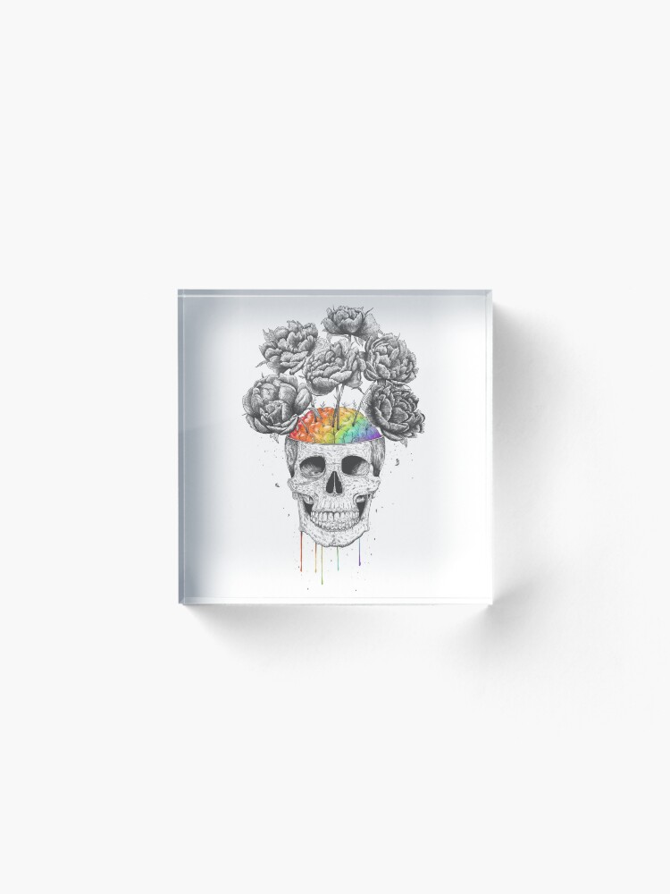 Alternate view of Skull with rainbow brains Acrylic Block