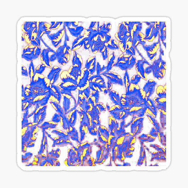 Funky blue fancy flowers floral art Sticker