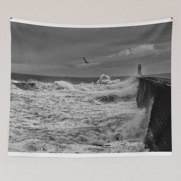 Item preview, Stormy weather at Tynemouth Pier - Monochrome designed and sold by Violaman.