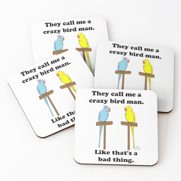 Item preview, Crazy Bird Man with Blue and Yellow Ringneck Parrots designed and sold by Laughing Parrot Studio.