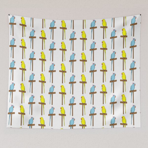 Item preview, Crazy Bird Man with Blue and Yellow Ringneck Parrots designed and sold by Laughing Parrot Studio.