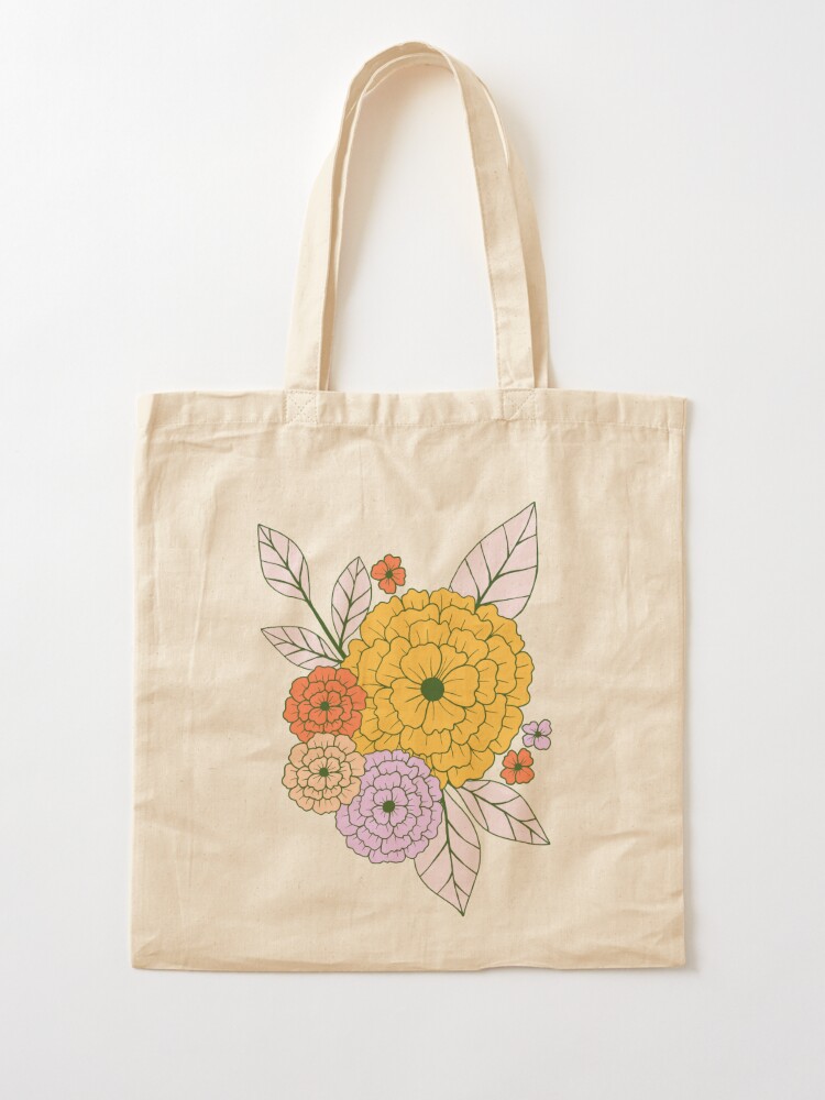 70s vintage retro flowers botanical pattern in dark green | Tote Bag