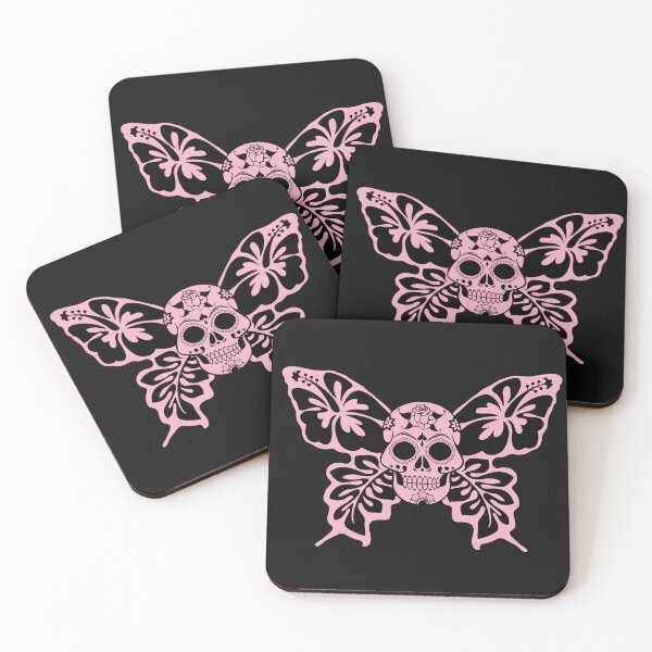 Item preview, Pink Awesome Hibiscus Flower Art Sugar Skull Butterfly designed and sold by CattlettArt.