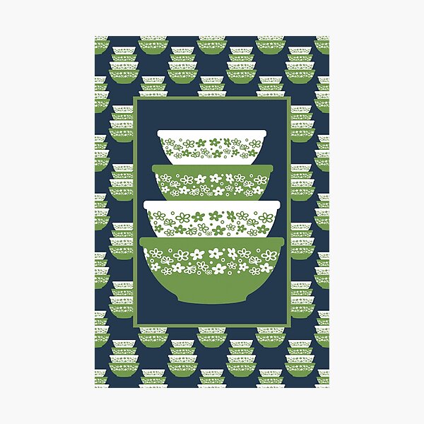 Item preview, Midcentury Spring Blossom Green Vintage Dishes designed and sold by KrisInStitches.