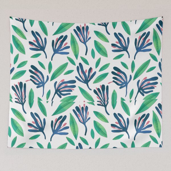 Item preview, Tropical pattern of abstract blue flowers and leaves for summer and spring designed and sold by artmayte.