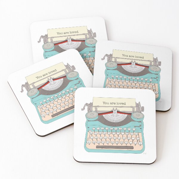 Item preview, Vintage Typewriter You are Loved in peach and duckegg blue designed and sold by Helen Vallance.