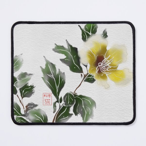 Item preview, Yellow watercolor and sumie ink hibiscus on textured paper designed and sold by CuisineCat.