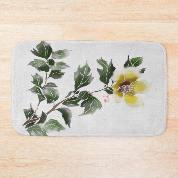 Item preview, Yellow watercolor and sumie ink hibiscus on textured paper designed and sold by CuisineCat.
