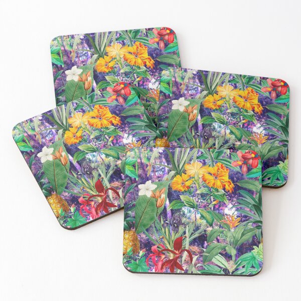 Artikelvorschau, Trendy tropisches Laub exotisches Blumenmuster, Blätter und Blumen tropisches Muster, botanische Illustration, dunkelviolette Blumenillustration entworfen und verkauft von ZeinabTaha.