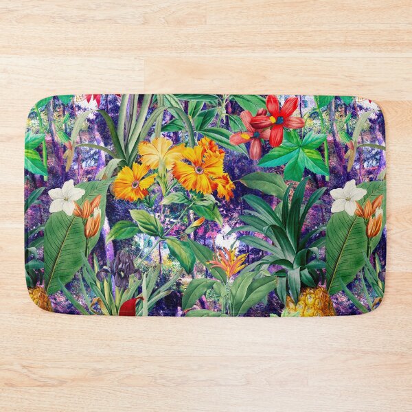 Item preview, Trendy tropical foliage exotic floral pattern, leaves and flowers tropical pattern, botanical illustration, dark purple floral illustration   designed and sold by ZeinabTaha.