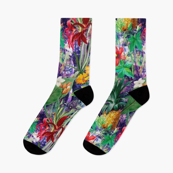 Item preview, Trendy tropical foliage exotic floral pattern, leaves and flowers tropical pattern, botanical illustration, dark purple floral illustration   designed and sold by ZeinabTaha.