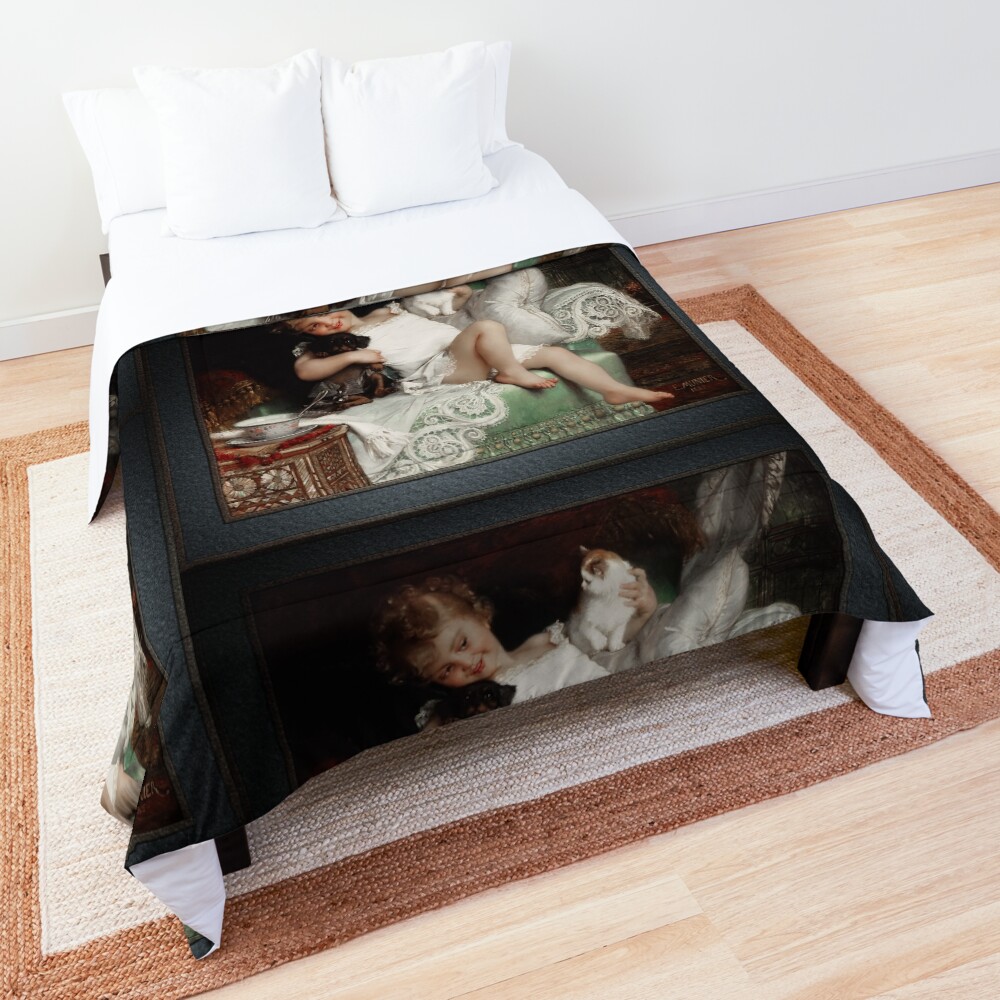 Playmates by Emile Munier Remastered Xzendor7 Classical Art Old Masters Reproductions Comforter