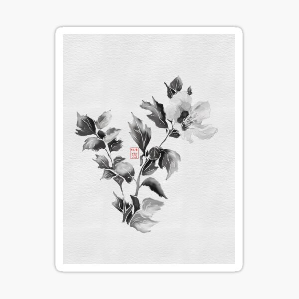 Aperçu de l'œuvre sumie chinese ink hibiscus on textured paper créée et vendue par CuisineCat.