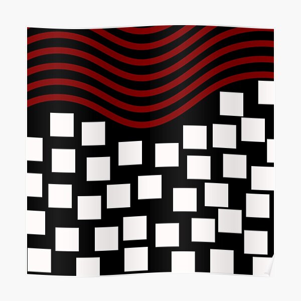 Floating Geometric Square With  Red Waves All-over Pattern Poster