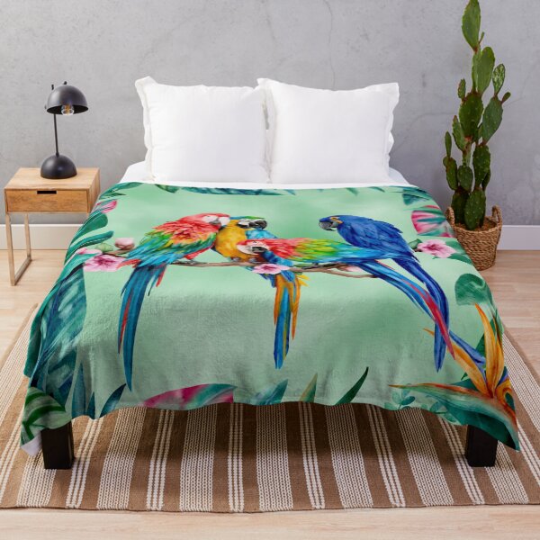 Item preview, Four cheeky and clever parrots in a watercolor tropical paradise designed and sold by Orianah.