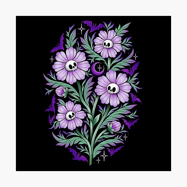 Item preview, Skull flowers dark and gloomy  designed and sold by Texdoodles.
