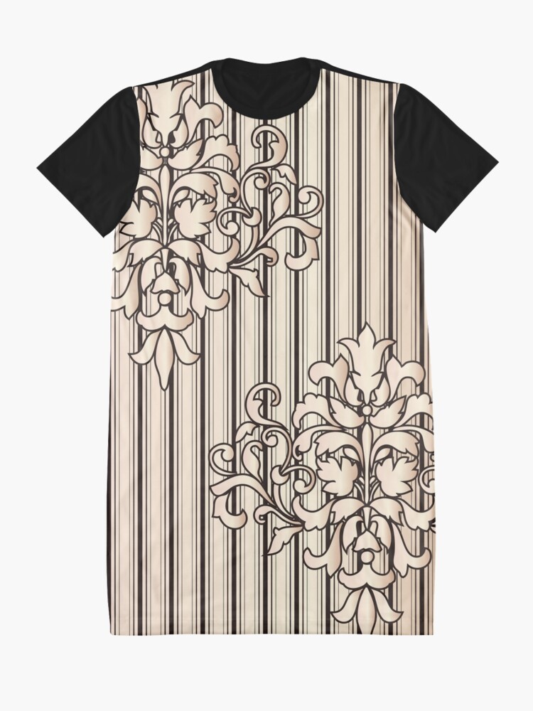 Alternate view of Damask Stripes Girly Neutral Monochrome Graphic T-Shirt Dress