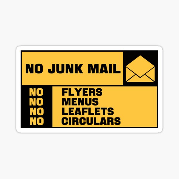 no-junk-mail-no-junk-mail-sign-sticker-by-vbnart-redbubble