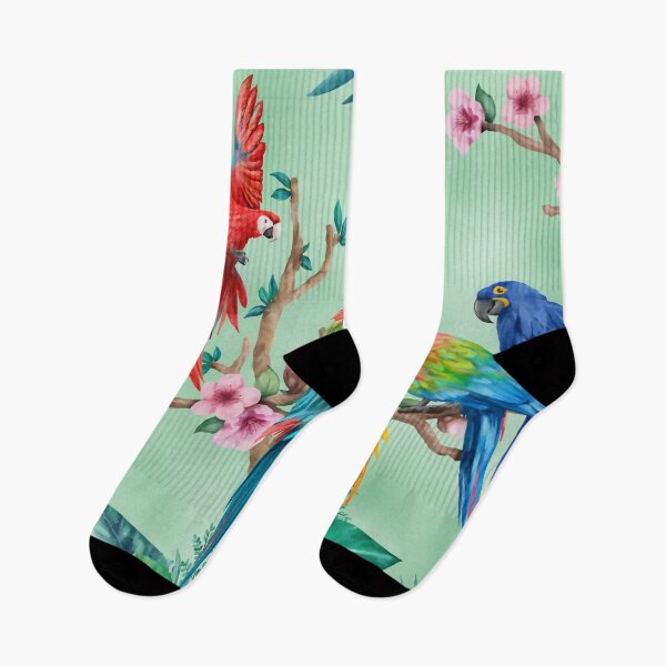 Item preview, Five cheeky and clever parrots in a watercolor tropical paradise designed and sold by Orianah.
