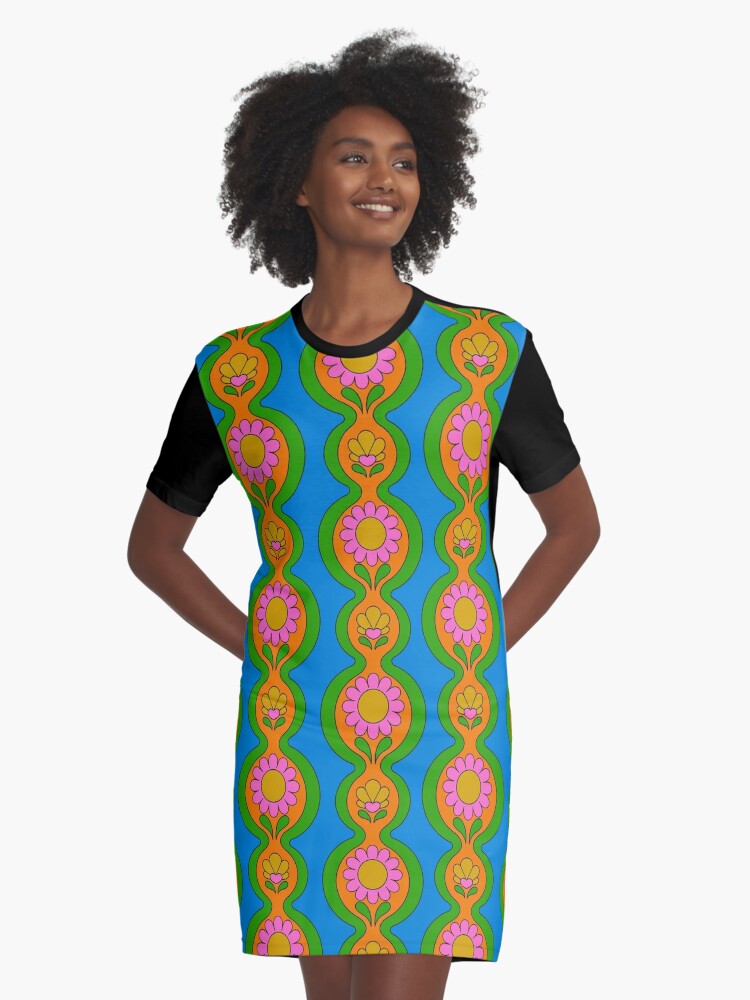 Flower Chain Pattern Blue Graphic T Shirt Dress for Sale by Audrey Herbertson Redbubble