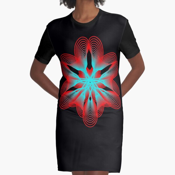 Spirograph with Red and Blue Graphic T-Shirt Dress