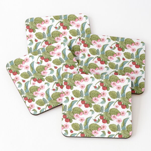 Item preview, Raspberry Branches with Leaves and Flowers Pattern designed and sold by silviaol.