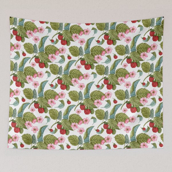 Item preview, Raspberry Branches with Leaves and Flowers Pattern designed and sold by silviaol.