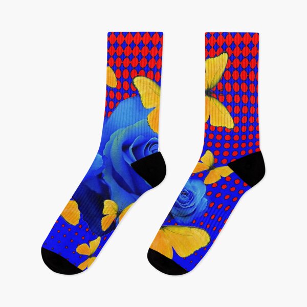 Item preview, YELLOW BUTTERFLIES BLUE ROSES RED ABSTRACT PATTERN  designed and sold by sharlesart.