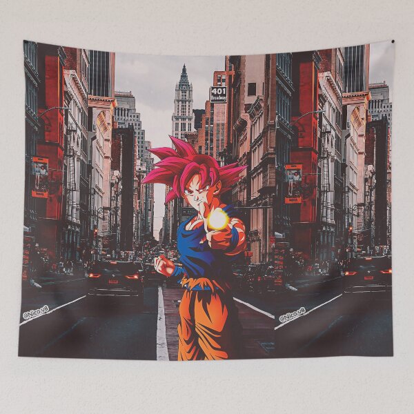 Item preview, Goku SSJ God Street Art | Dragon Ball Super Design | New York City Vibes | Epic Anime Wall Decor designed and sold by ImaginkAnime.