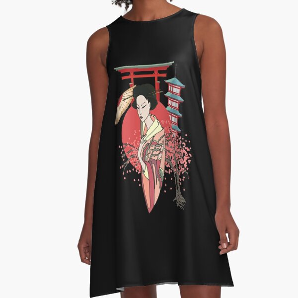 Japanese Geisha Artwork  A-Line Dress