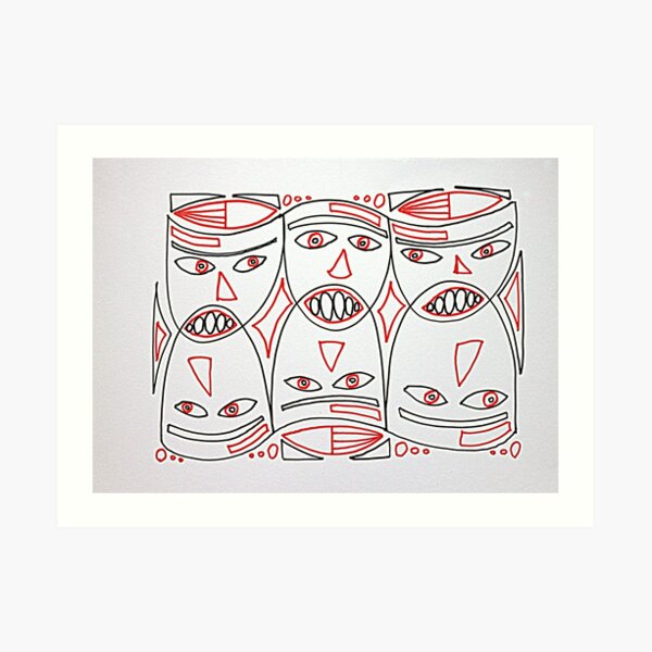 Red and Black Masks Art Print