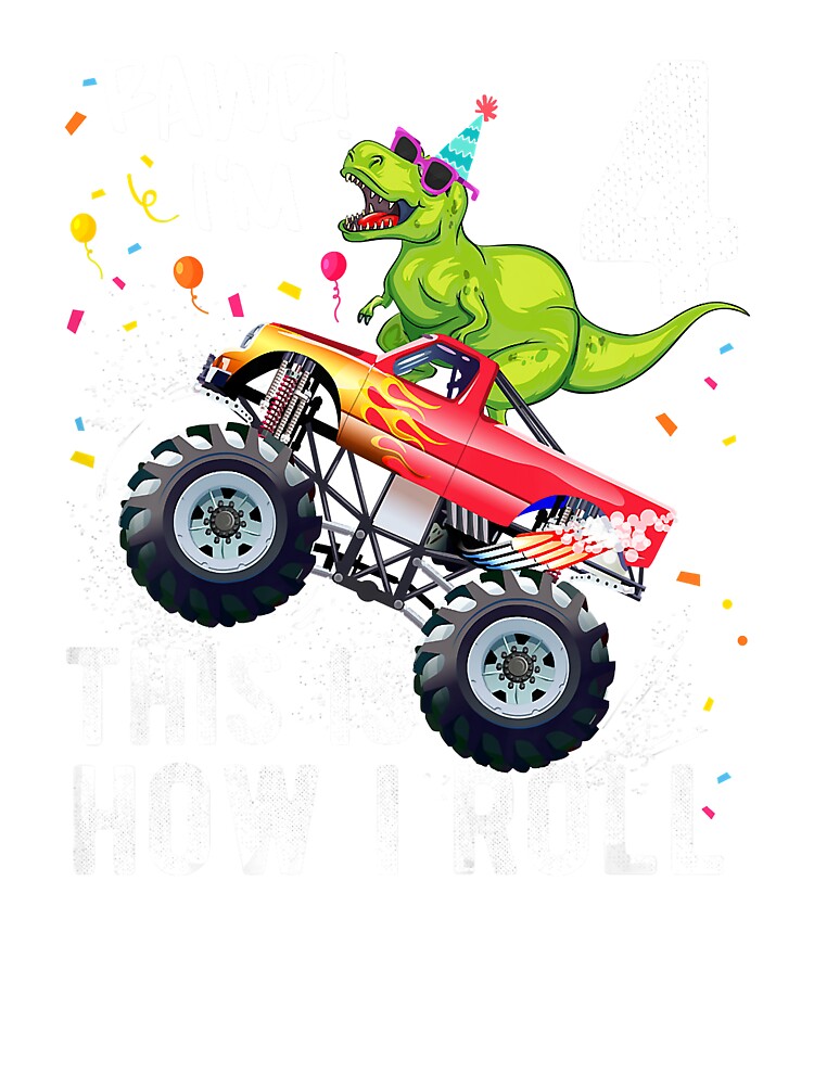 Kids T Rex Dinosaur Monster Truck 4th Birthday Boys And Girls T-Shirt Kids T Rex Dinosaur Monster Truck 4th Birthday Boys And Girls T-Shirt