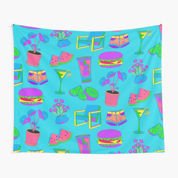 80s Summer Vibes, Florescent Beach Life Tapestry