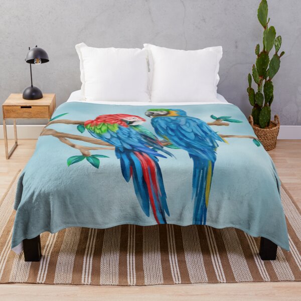 Item preview, Two sweet and clever parrots in a watercolor tropical paradise designed and sold by Orianah.