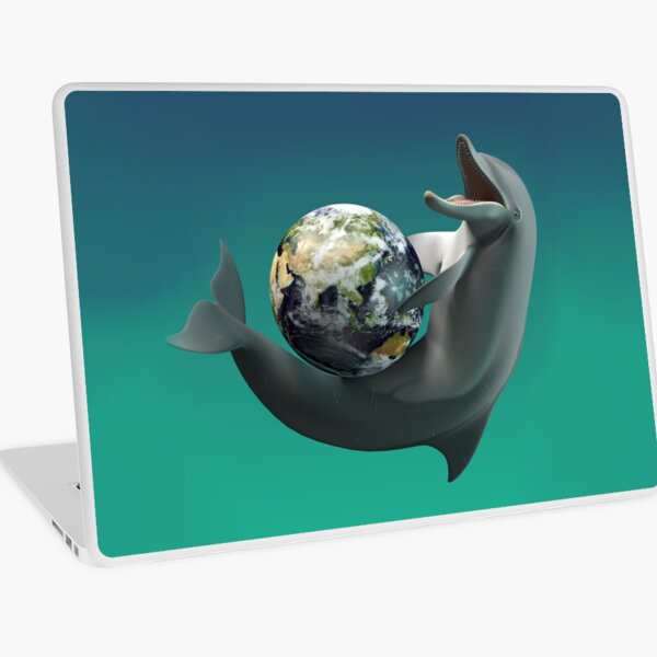 Dolphin holding the planet Laptop Skin
