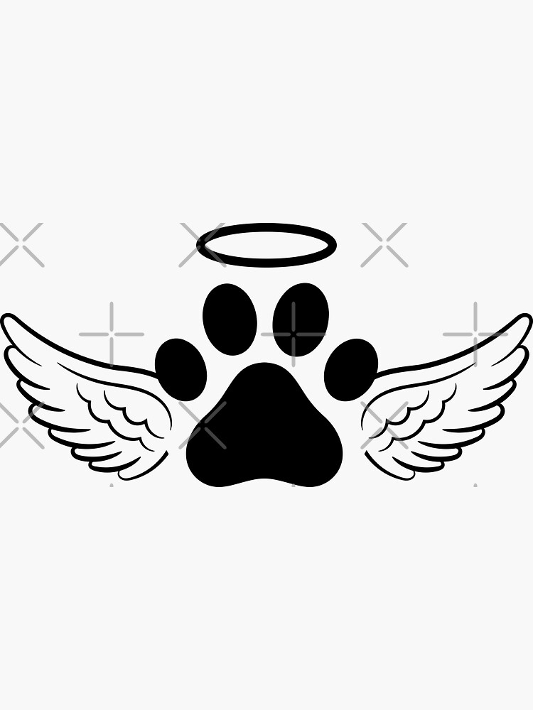 "Black Cat Paw Print with Angel Wings and Halo for Pet Memorial, Pet ...