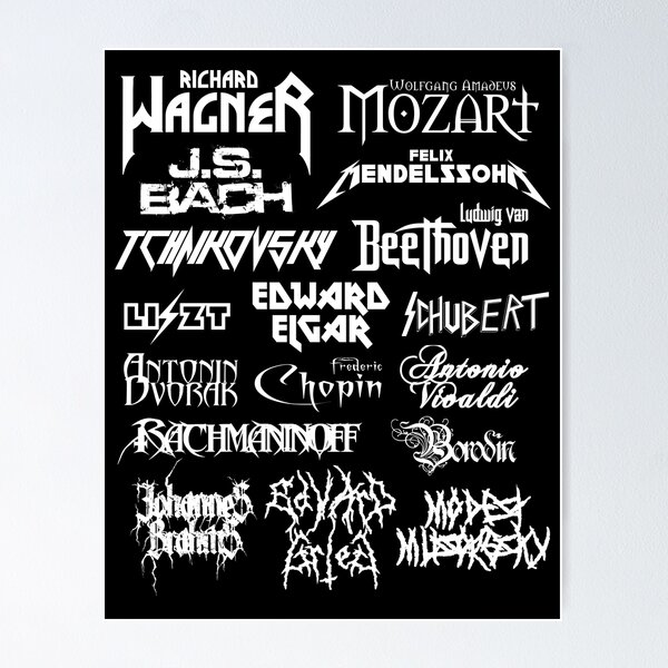 Vista previa del artículo con la obra «Compositores clásicos de estilo heavy metal (texto en blanco)», diseñado y vendido por Ragetroll.