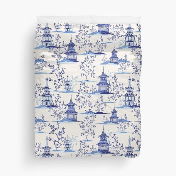 Chinoiserie Toile Temple Zen Garden Art Duvet Cover
