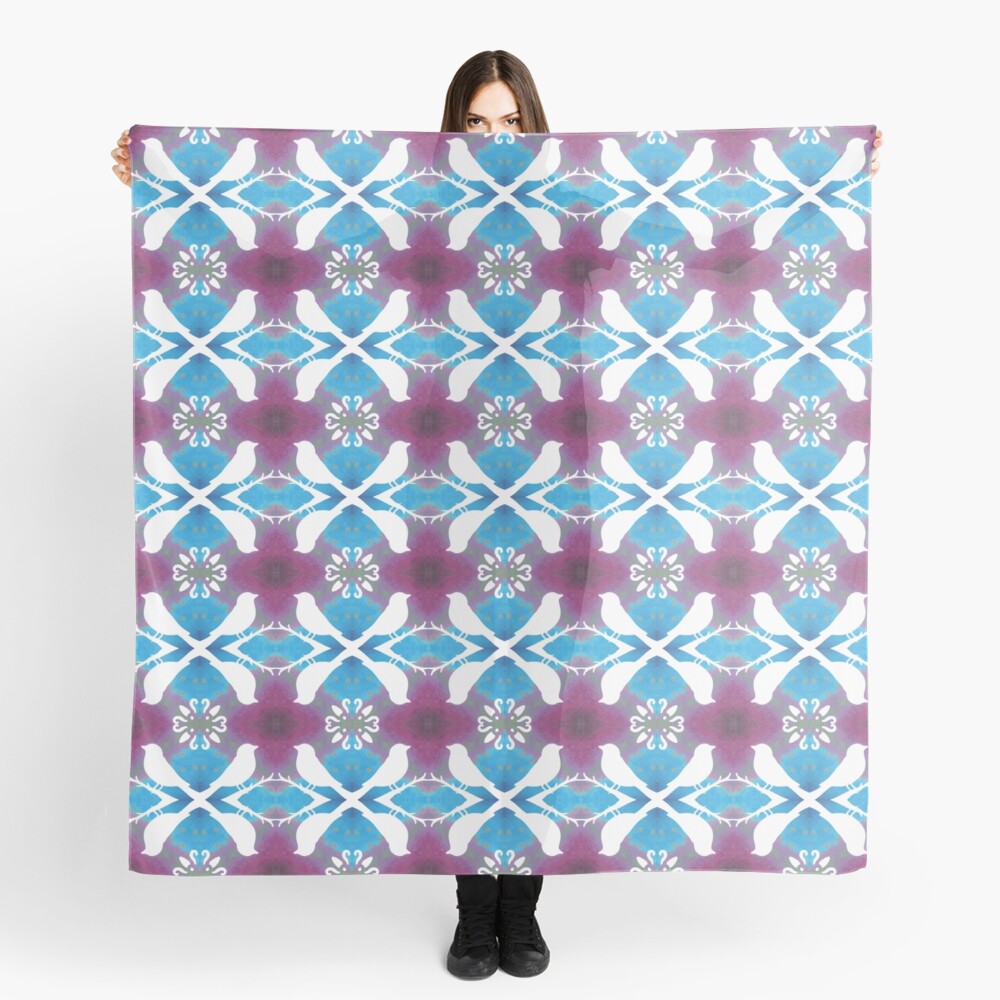 White Birds on Magenta Blue Scarf