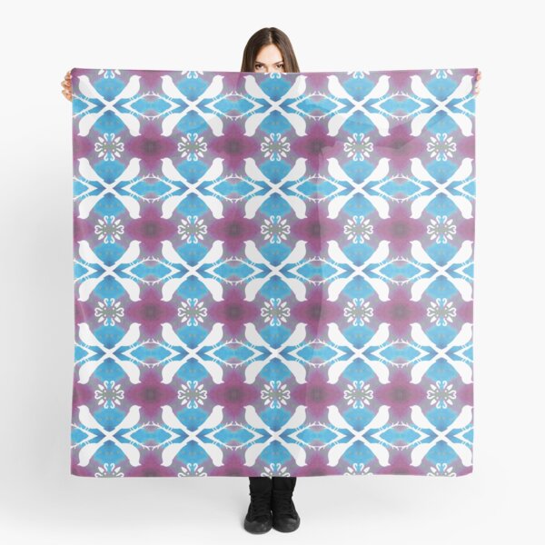 White Birds on Magenta Blue Scarf