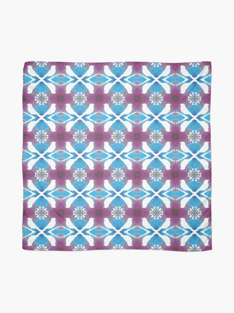 Alternate view of White Birds on Magenta Blue Scarf
