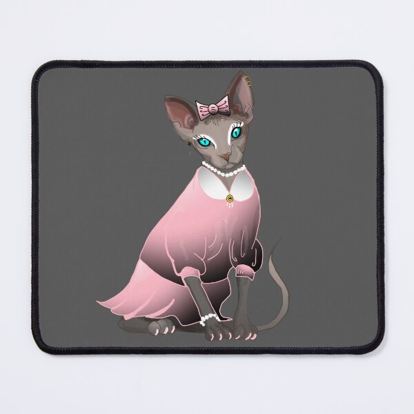 Item preview, Sphinx in pink dress Blue eyes Grey Hairless cat print grey background  designed and sold by DemonicGloom.