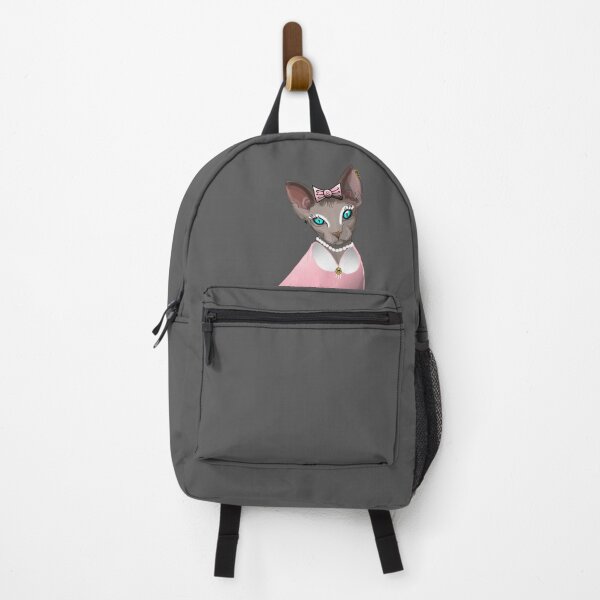 Item preview, Sphinx in pink dress Blue eyes Grey Hairless cat print grey background designed and sold by DemonicGloom.