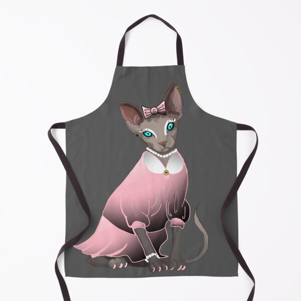 Item preview, Sphinx in pink dress Blue eyes Grey Hairless cat print grey background designed and sold by DemonicGloom.