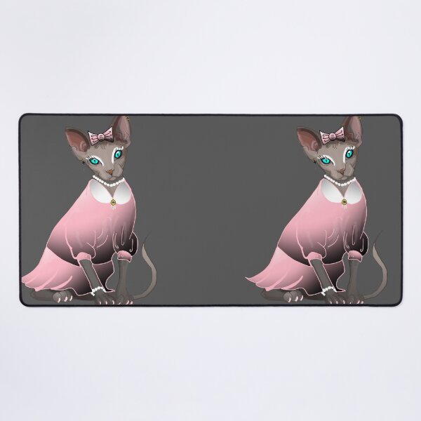 Item preview, Sphinx in pink dress Blue eyes Grey Hairless cat print grey background designed and sold by DemonicGloom.