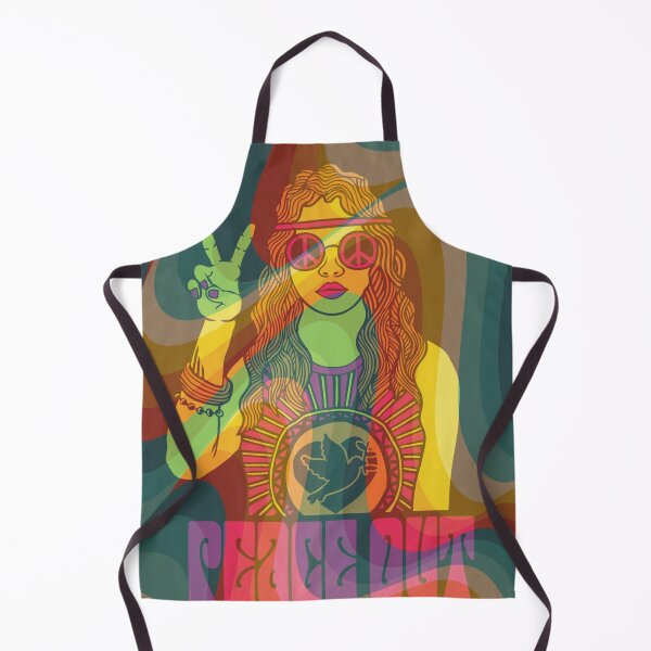 Item preview, peace out, retro hippy flower children colorful pattern designed and sold by Beeroclock.