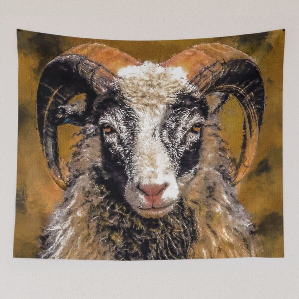 Item preview, Old Norwegian Sheep Portrait, Norwegian Gammelnorsk Sau Oil Paint, Black Faced Sheep, Cute Gammalnorsk Spaelsau, Fluffy Wild Sheep designed and sold by Paintcorner.