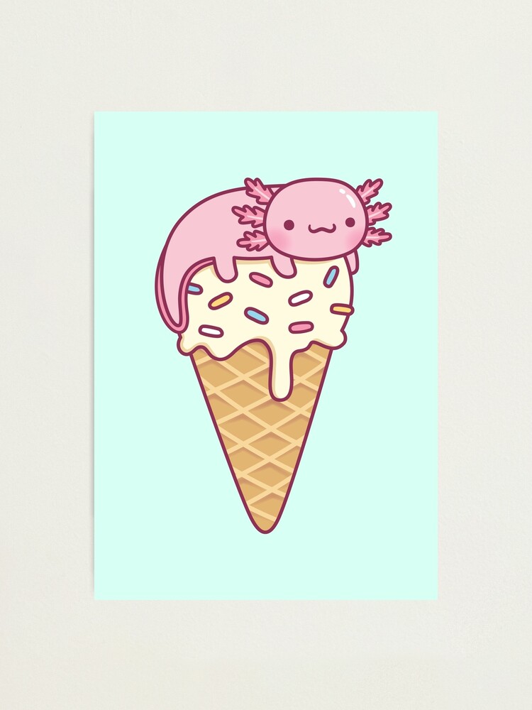 Cute Axolotl On Vanilla Ice Cream Cone